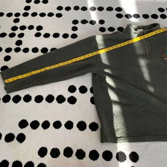 Vintage 1/4 Zip Fleece Henley Sweater Jacket Mens L Embroidered Green Pullover - Picture 11 of 11